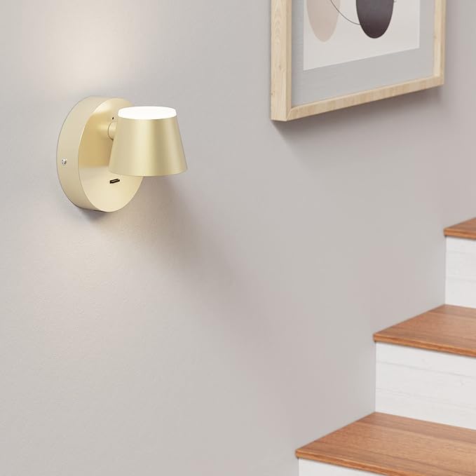 URSOLA Wall Light Set of Two, LED Wall Sconce with On/Off Switch USB Charging Port 110 Volt Hardwired Wall Lamp 350 Rotatable Up Down Sconces Wall Lighting (Champaign)
