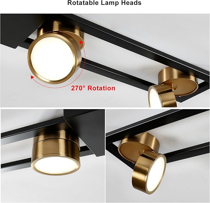 Garwarm Modern Ceiling Light Track Lighting Fixtures, 35.4 Inch Dimmable LED Kitchen Ceiling Light with Remote 4-Light Black LED Chandelier for Dining Room Bedroom