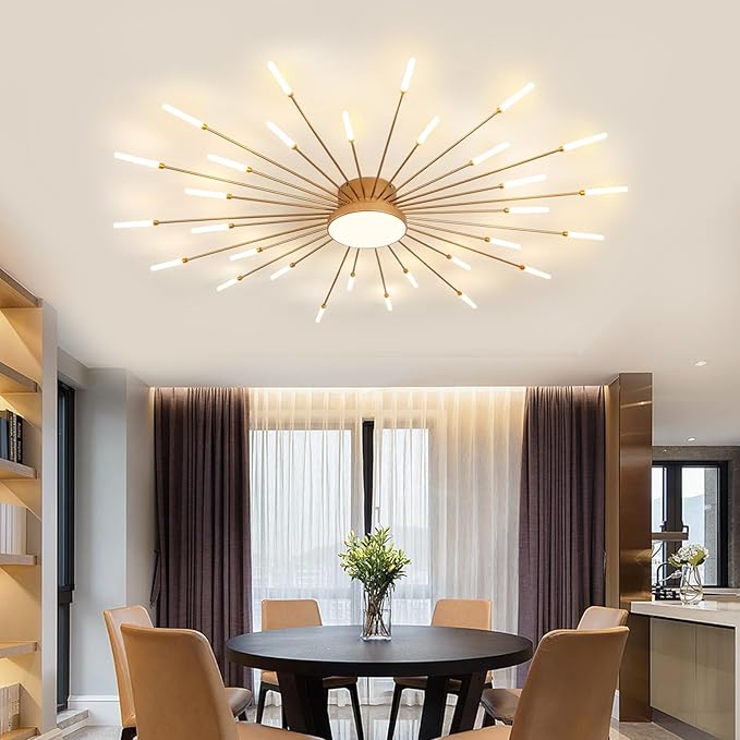 ziidoo Modern Ceiling Light,30+1 Lights Metal Firework Designed Chic Led Lighting Fixture for Farmhouse Kitchen Dining Room Bedroom Hallway Living Room (Gold and Dark Gold)