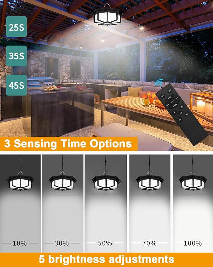AEQ Solar Shed Light Indoor Outdoor 288LED 360°Lighting Solar Lights Work in Daytime with Remote Control, Waterproof Solar Gazebo Lights with Motion Sensor/5 Modes for Home Shed Garage Barn