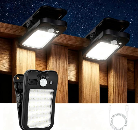 2 Pack Clip On Solar Lights Outdoor, 60 LED 500LM Motion Sensor Clamp Light