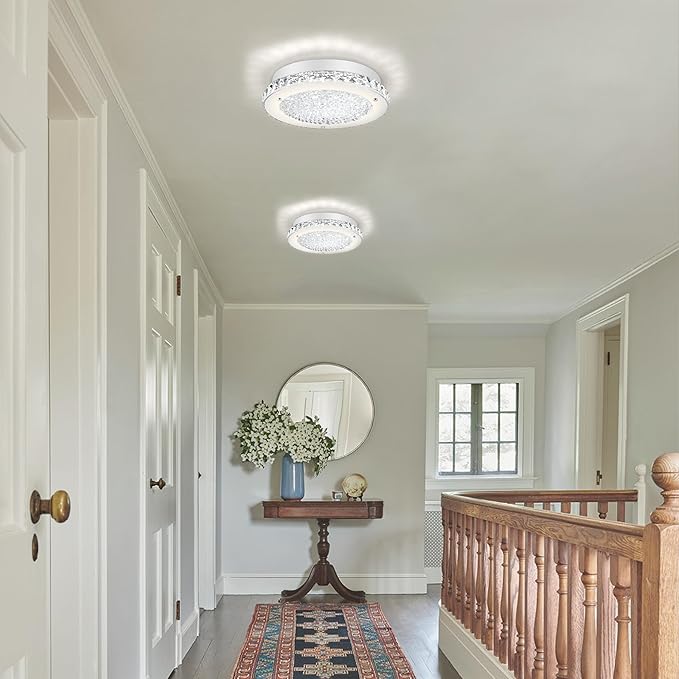 Crystal Ceiling Light Fixture 11" LED Crystal Bathroom Ceiling Light Fixtures Semi Flush Mount for Kitchen, Entryway, Foyer, Bathroom, Laundry Room, Cloakroom, Hallway 4000K (Dimmable)