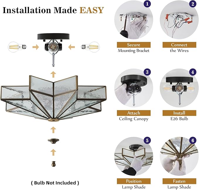 Star Brass Glass Ceiling Light - 19.5 in Black Bronze Hammered Large Flush Mount Fixture - Unique Art Deco Mid Century Vintage Moravian Lighting Lights for Bedroom Dining Foyer Living Room
