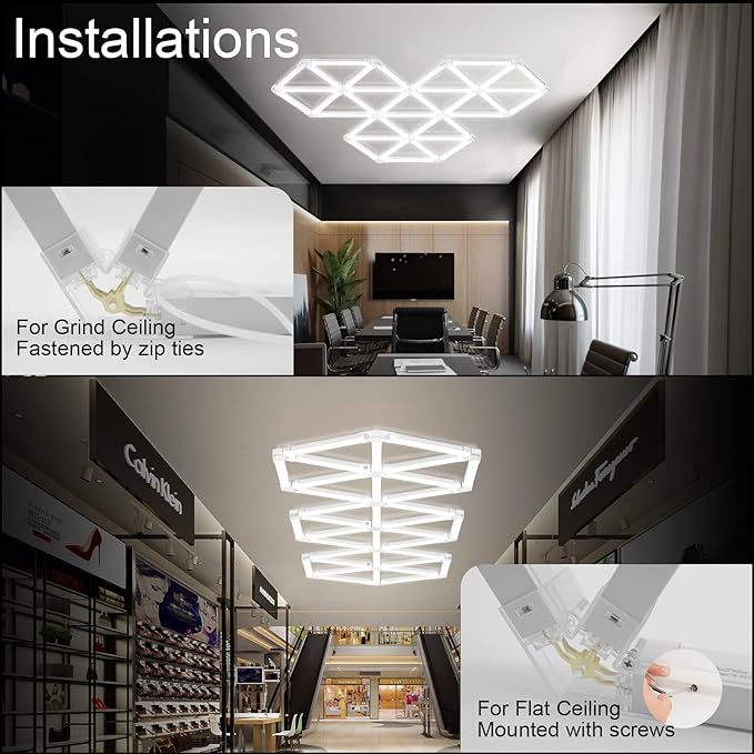 Hexagon Garage Lights 18 Triangle, Super Bright Hexagon LEd Light for Garage, Workshop, Basement, Home Gym, Car Detailing Shop 6500K 252W 30240LM Hex Light