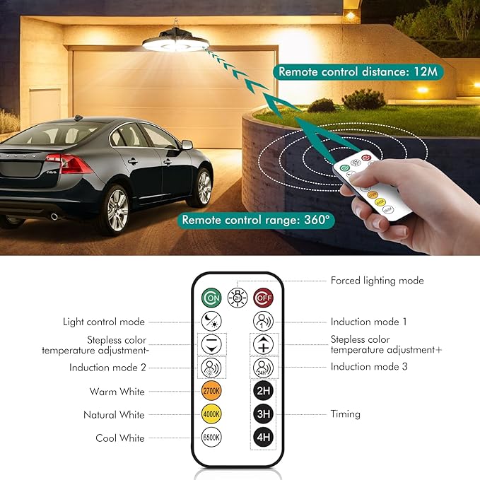 CLY Solar Lights for Shed Motion Sensor Pendant Light, 2700K-6500K Remote Control Timer Memory Function Hanging Shed Lights Indoor Outdoor for Garage Barn Patio Gazebo