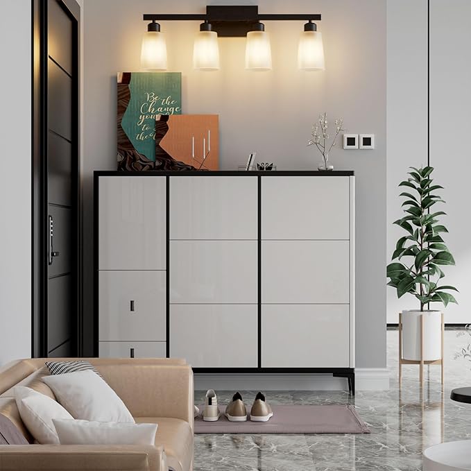 Lightdot 4-Light Bathroom Light fixtures, Modern Vanity Light with Frosted Glass Shade, 26.5IN Black Wall Lamp for Bathroom Kitchen Living Room Hallway Cabinet Porch, E26 Base-1PN
