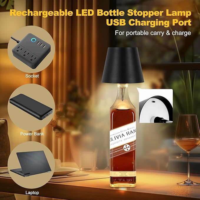 2026 New Wireless Bottle Lamp,LED Bottle Lights for Liquor & Wine Bottles,Bottle Light with Dimmable(Black,2pcs)