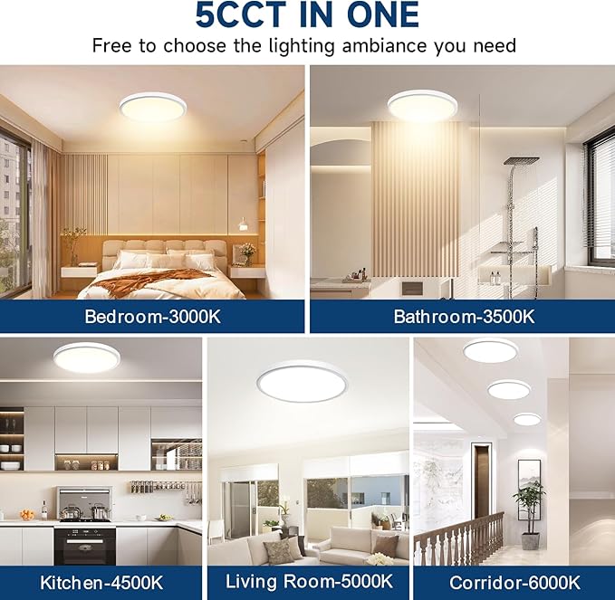 7.5Inch LED Ceiling Lights, 5 Colors Selectable (3000K/3500K/4500K/5000K/6000K) Flush Mount Ceiling Lights, Ultra Thin LED Ceiling Lights Fixtures 0.87Inch for Dinning Room
