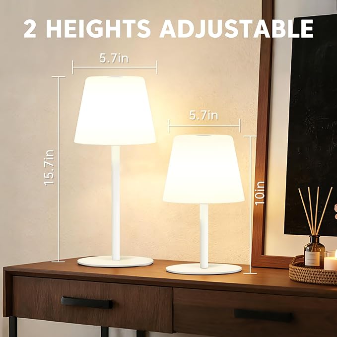NEEZUKAR Cordless Table Lamp for Bedroom,Rechargeable IP65 Waterproof Shower Lamp with 4000mAh Battery, Touch Dimmable LED Desk Light for Bathroom,Kitchen,Outdoor Patio (White)