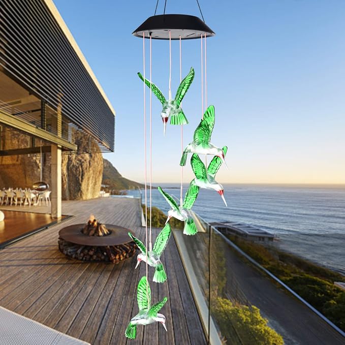 Wind Chime, Solar Hummingbird Wind Chimes Outdoor/Indoor,Birthday Gifts for Mom Grandma,Mother Outdoor Decor,Yard Decorations,Memorial Wind Chimes,Mom's Best Gifts,