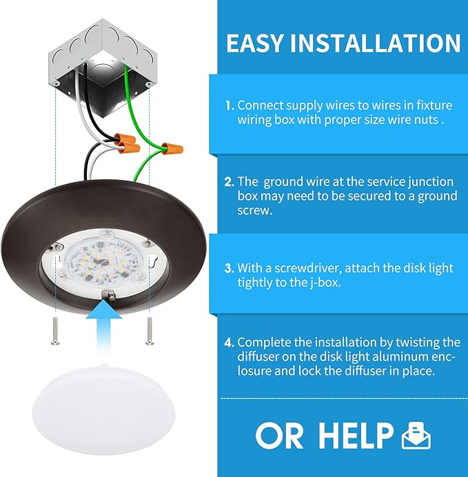 ECOELER 4 Inch Flush Mount Dimmable LED Disk Light, 3000K Warm White, 650lm Round Bronze Low Profile Recessed & Surface Mount Disk Light, 4 Pack, ETL Listed