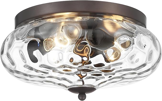 Darkaway Large Ceiling Light Fixtures, 3-Light Flush Mount Ceiling Light with Water Ripple Glass Shade for Indoor Outdoor Hallway Kitchen Bedroom Porch Living Room Oil-Rubbed Bronze Finish