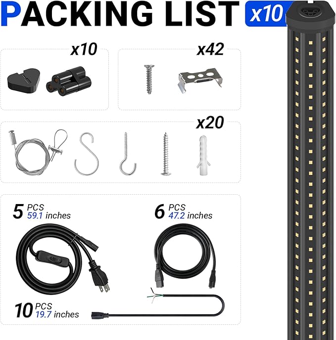 Barrina T8 LED Shop Lights 8FT, 140W 17000LM 5000K, U-Shaped 3 Rows LED Garage Lights, Linkable, Hanging & Flush Mount, 8 Foot Commercial LED Shop Lights for Garage, Workshop, Kitchen, 10 Packs, Black