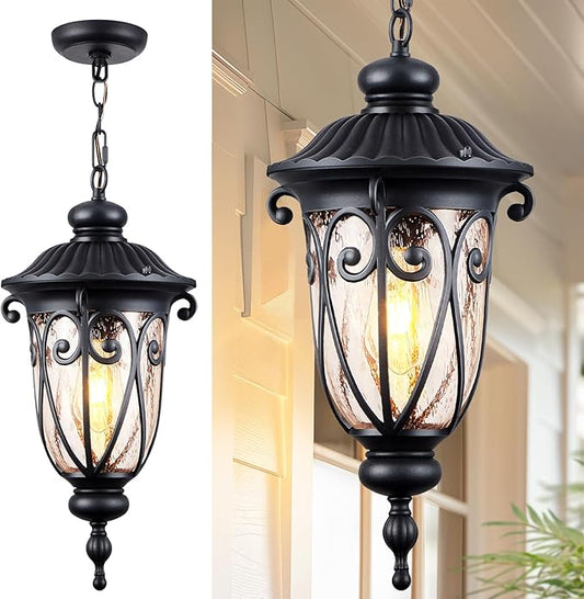 VIANIS Large Outdoor Pendant Lights, Black Hanging Porch Light Fixture, Waterproof Outdoor Hanging Light for House, Doorway, Entryway, 100% Aluminum, Anti-Rust, Vintage Style