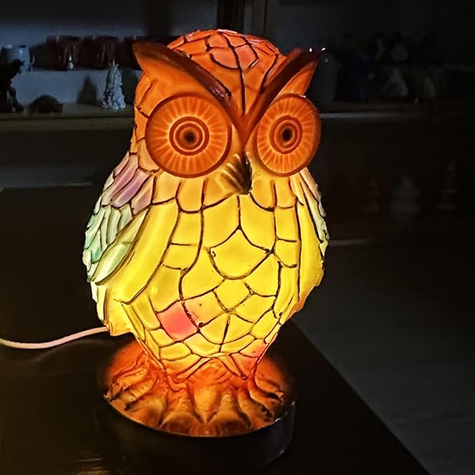 Retro Stained Glass Owl Night Light Lamp for Bedroom Living Room Dining Room Nursery Office Home Decoration