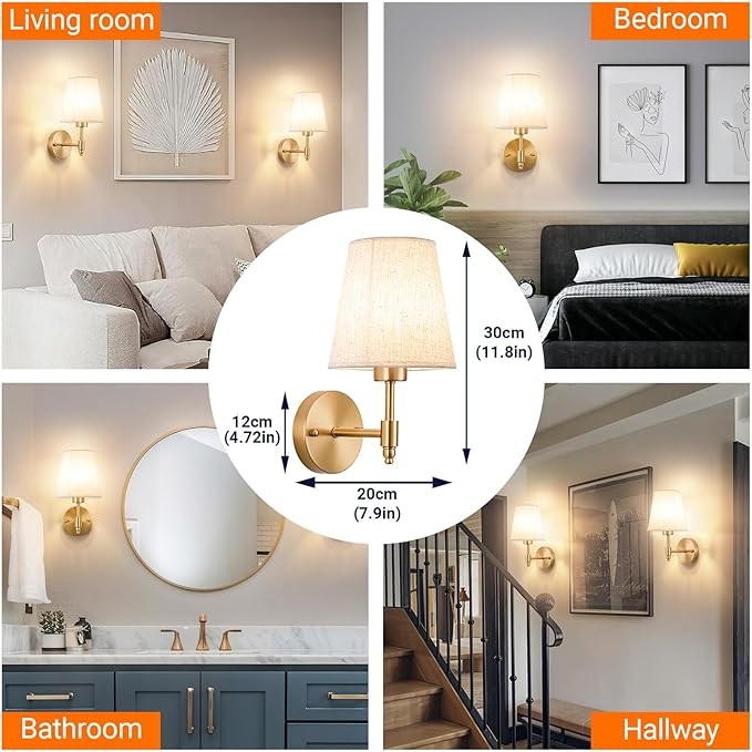YHCDLAMP Peel and Stick Wall Sconces, No Drilling Stick On Wall Sconce, Wireless Battery Operated Wall Lights, Adhesive Wall Lamp with 10000mAh Battery Bulb for Bedroom Living Room Decor