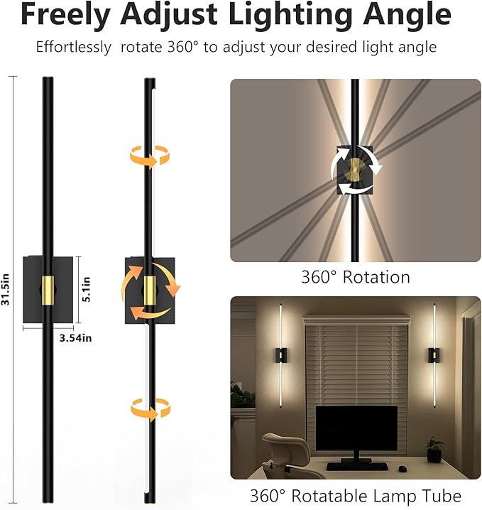 Rechargeable Wall Sconce Set of 2: 10000mAh Battery Operated Wall Sconce with Touch and Remote, 360° Rotate, 4CCT Dimmable Wireless Wall Light LED Wall Lamp for Living Room Bedroom Bathroom, Black