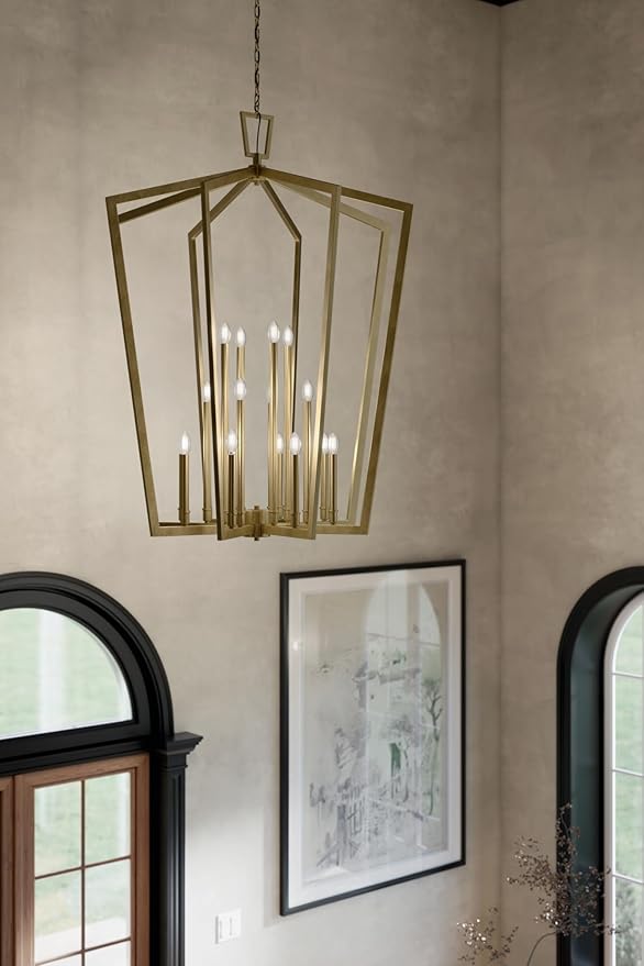 KICHLER Abbotswell 36.75" Updated Traditional 16 Light Foyer Pendant Ceiling Light Fixture with Open Cage Design in Natural Brass for Foyer, Dining Room or Living Room (36.75"x36.75"x49") 43499NBR