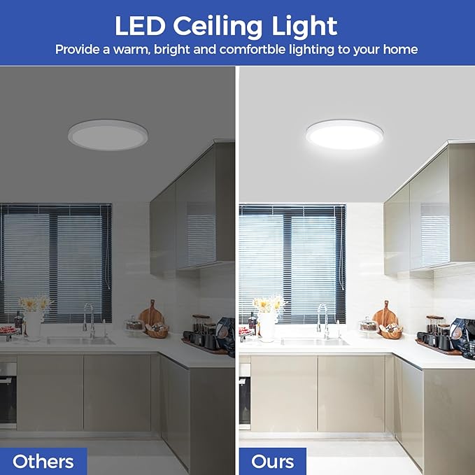 Flush Mount Ceiling Light Fixtures,24W Flat led Light for Ceiling,6000K 2200LM Ultra Thin Round White Lamp for Bedroom Kitchen,Bathroom,Garage,Living Room, Dining Room -2PCS