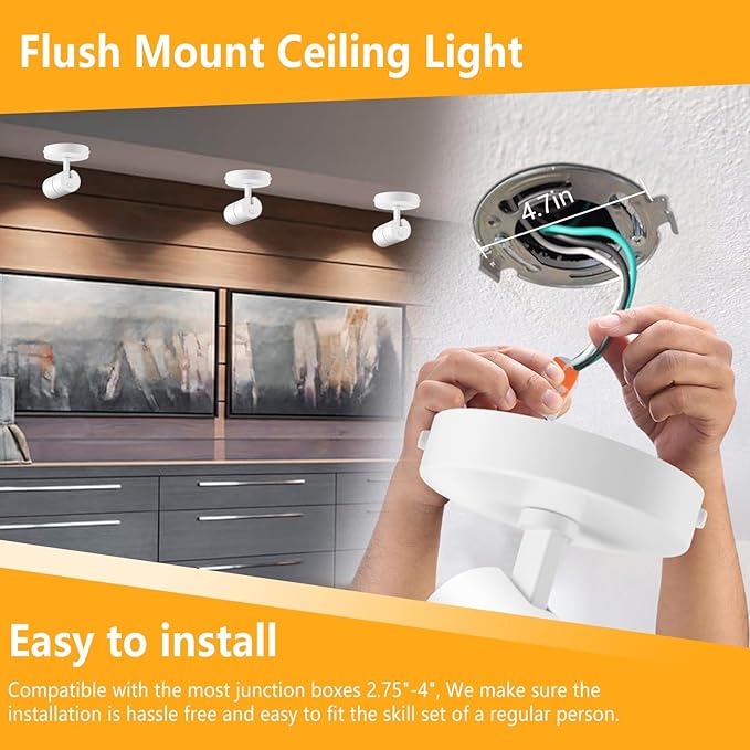 VANoopee 3-Color Zoomable Ceiling Spot Lights Indoor Flush Mount Adjustable LED Ceiling Spotlight Directional Light Fixture Dimmable Accent Light for Picture Art -CRI90 15-60° 10W 1000lm White