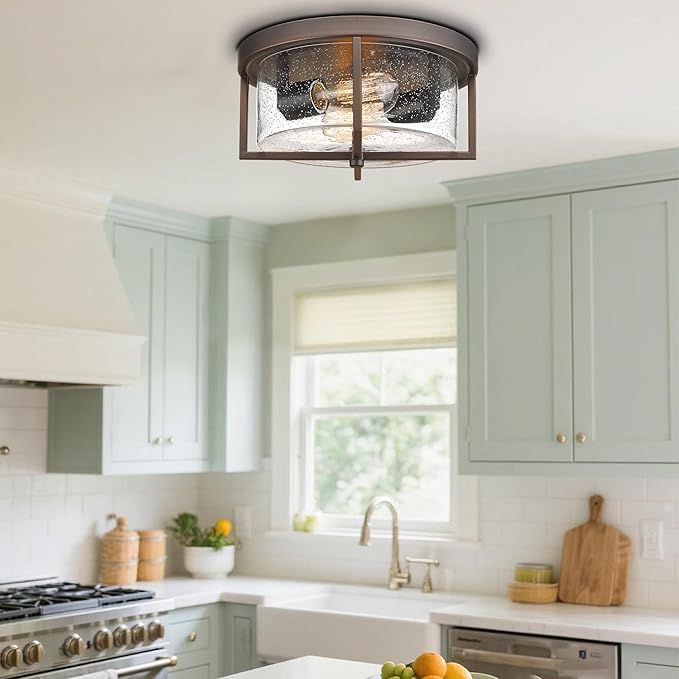 Flush Mount Ceiling Light, Kitchen Island Metal Ceiling Light Fixtures, Farmhouse Close to Ceiling Light, Bedroom Ceiling Lighting Fixture for Hallway, Kitchen, Entryway (Oil Rubbed Bronze, 5.5" H)