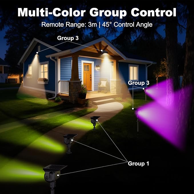 Nreonrick RGB Multicolor Solar Spot Lights 360° Adjustable Solar Lights Outdoor IP65 Waterproof with 2-in-1 Solar Powered Spotlights for Landscape Lighting for Garden,Yard,Pathway (Multi Color,4 Pack)