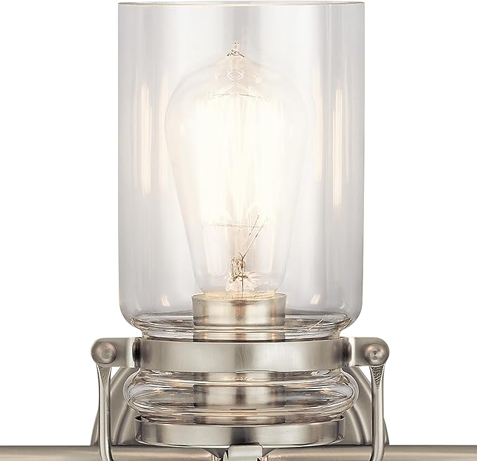 Kichler Brinley 24" Vanity Light in Brushed Nickel, 3-Light Farmhouse Bathroom Vanity Light with Clear Glass, (24" W x 10" H), 45689NI