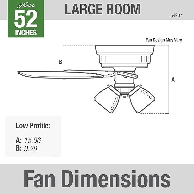 Hunter 52 inch Indoor Ceiling Fan with LED Lights and Pull Chain - Low Profile Mount White Ceiling Fan, 5 Blades, For Bedroom, Living Room, or Kitchen, Quiet - Crestfield 54207, Fresh White