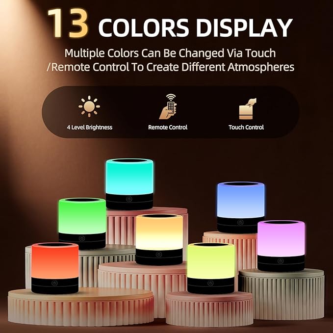 Portable Night Light for Kids, USB Rechargeable Small Desk Lamp,13 RGB Colors & 4 Brightness & 1 Remote, Touch Bedside Table Lamp for Nursery Bedroom Living Room Home (Black)