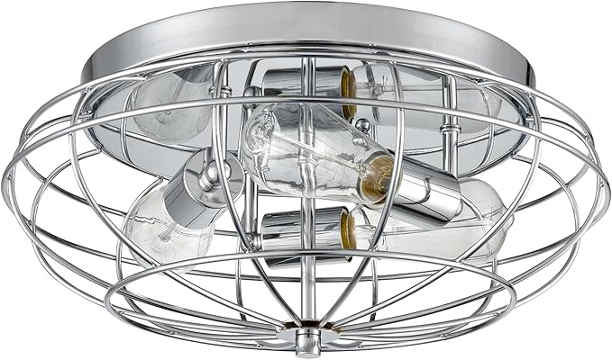 Innovations Lighting 510-3C-PC Providence 3-Light Dimmable Flush Mount Ceiling Light Fixture with Metal Guard Cage for Hallway, Kitchen, Bedroom, Bathroom, Closet, or Office - 15'' - Polished Chrome