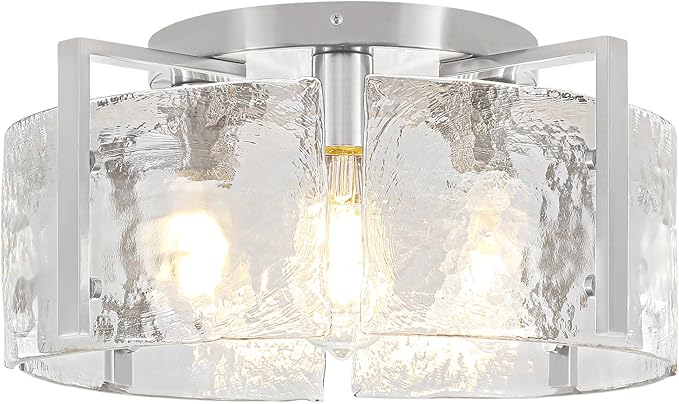 18.5'' Modern Brushed Nickel Semi Flush Mount Ceiling Light, Hallway Light Fixtures, 4-Light Glass Ceiling Lights for Entryway Kitchen Dining Room Foyer Bedroom Living Room Bathroom Lighting Fixtures