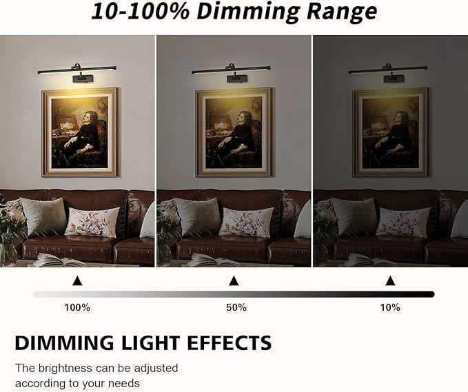 DESOOP Dimmable Black Picture Lights with Remote and Timer Wireless Art Lights Rechargeable Gallery Lighting for Canvas Portrait 24'' Inch 5W Warm White
