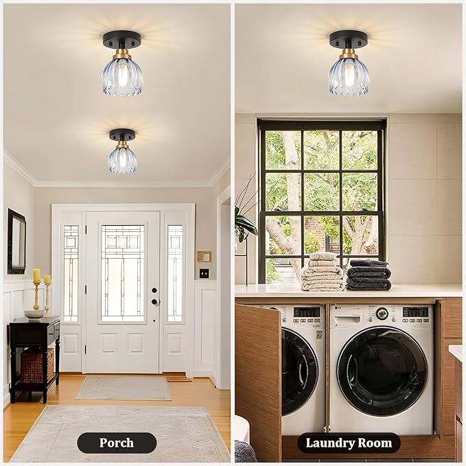 TALOYA Semi Flush Mount Ceiling Light,4 Pack Close to Ceiling Light Fixtures with Blue Tulip Glass Shades Modern Farmhouse Lighting Fixtures for Hallway Corridor Kitchen Bathroom Bedroom Passway