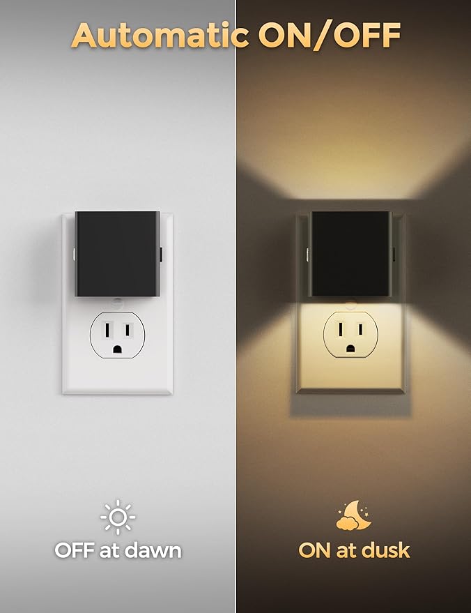 DORESshop LED Night Lights Plug into Wall [4 Pack], Plug in Nightlight, 3 Level Brightness Adjustable Night Light, Dusk to Dawn Sensor, Nightlights for Adults, Bedroom, Bathroom, Hallway, 3000K