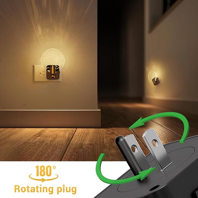 L LOHAS LED Night Lights Plug into Wall, Dusk to Dawn Sensor, 3000K Soft White LED, 180° Rotating Acrylic Bubble Nightlight, 0-100lm Adjustable Brightness, for Bedroom, Bathroom, Hallway