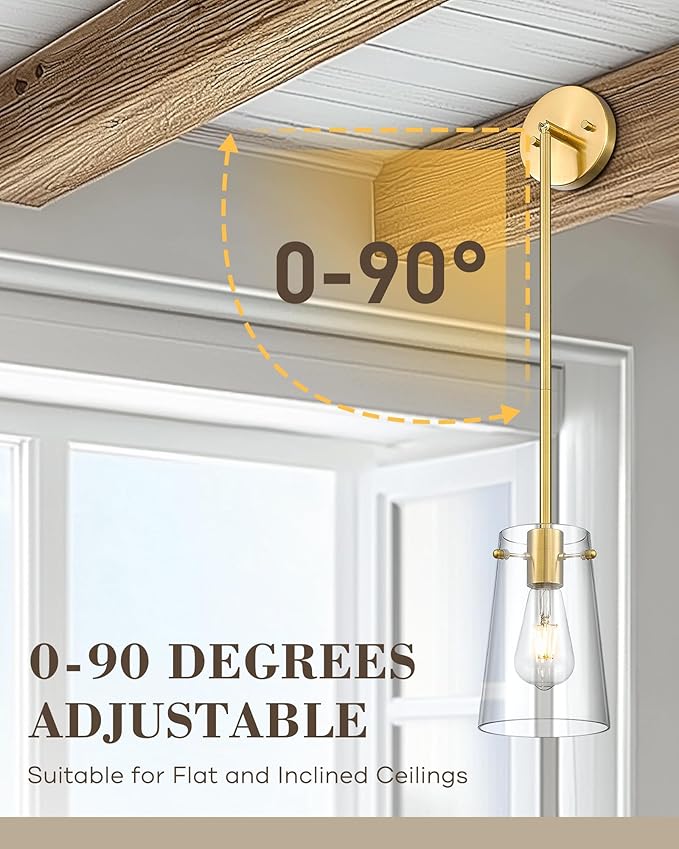 Beionxii Pendant Lights Kitchen Island 2 Pack, Brushed Gold Modern Kitchen Pendant Lighting Over Island, Hanging Lights with Clear Glass for Sink, Dining Room, Entryway, BX-PL03BG-2CG