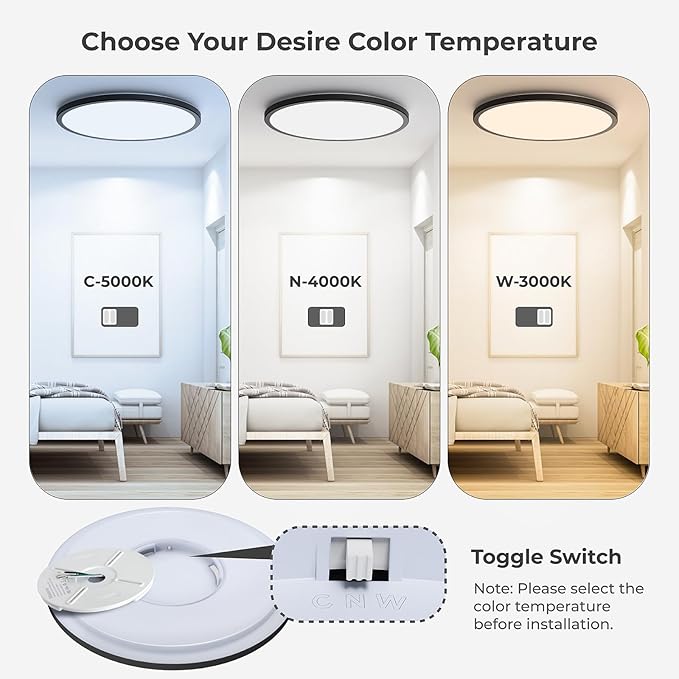 Matane 15.4in Dimmable LED Flush Mount Ceiling Light with Night Light, 36W Ceiling Lighting Fixture, 3000K/4000K/5000K Selectable, Low Profile Ceiling Lights for Bedroom, Kitchen, Hallway, Black