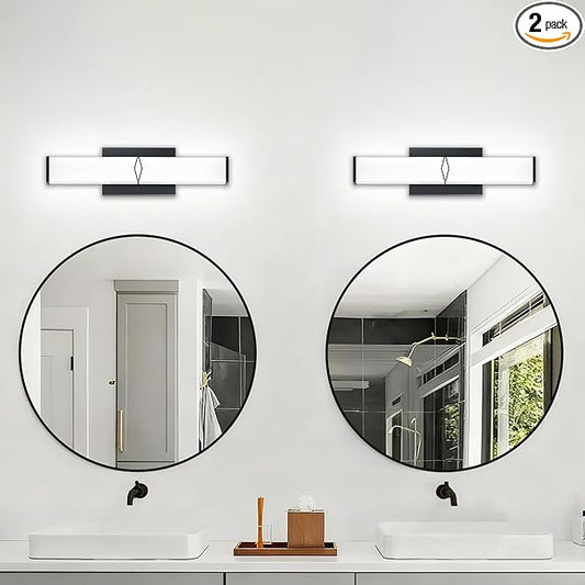 16 Inch Bathroom Vanity Light 2000LM, 5700K Daylight White Modern Bathroom Light Dimmable, AC 120V 20W Matte Black LED Vanity Lighting Fixtures Wall Sconce ETL Certified, 2Pack