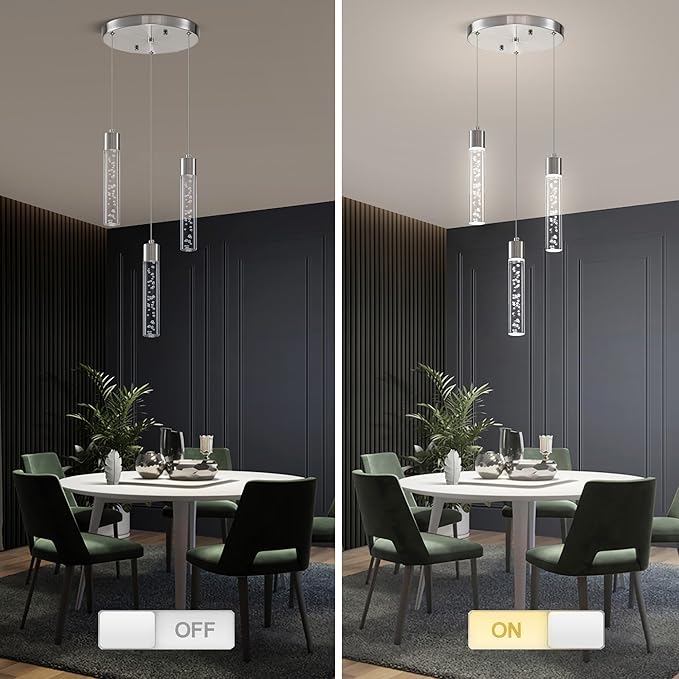 Pendant Lights Kitchen Island, 3-Light Brushed Nickel Cluster Pendant Light Fixtures, LED 6000K Kitchen Island Lights, Modern Hanging Light Fixture, Pendant Lighting for Dining Room Living Room