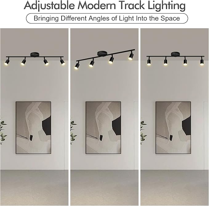 AUQUEE 4 Light Track Lighting Fixtures Ceiling, 16W/2700K Black Track Lighting with Acrylic Lampshade & Rotatable Light Heads, 20000hrs Lifespan, Modern LED Track Lights Ceiling for Kitchen/Hallyway