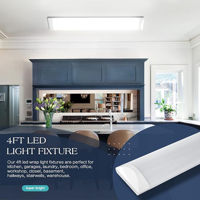 ANTLUX 4FT LED Wraparound Puff Lights, 50W/5500LM, 3 Color Temperature Dimmable LED Wrap Light, 4 Foot Led Flush Mount Ceiling Lights, 48 Inch Lighting Fixtures for Kitchen Laundry Office, 2 Pack