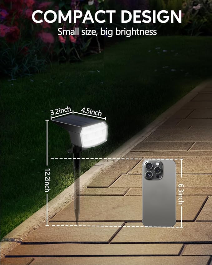 HIBOITEC Solar Spot Lights Outdoor 59LED 3 Lighting Modes Landscape Lights Solar Powered Uplights Waterproof Adjustable Brightness Dusk to Dawn for Outside Garden Yard Trees 6 Packs Cool White