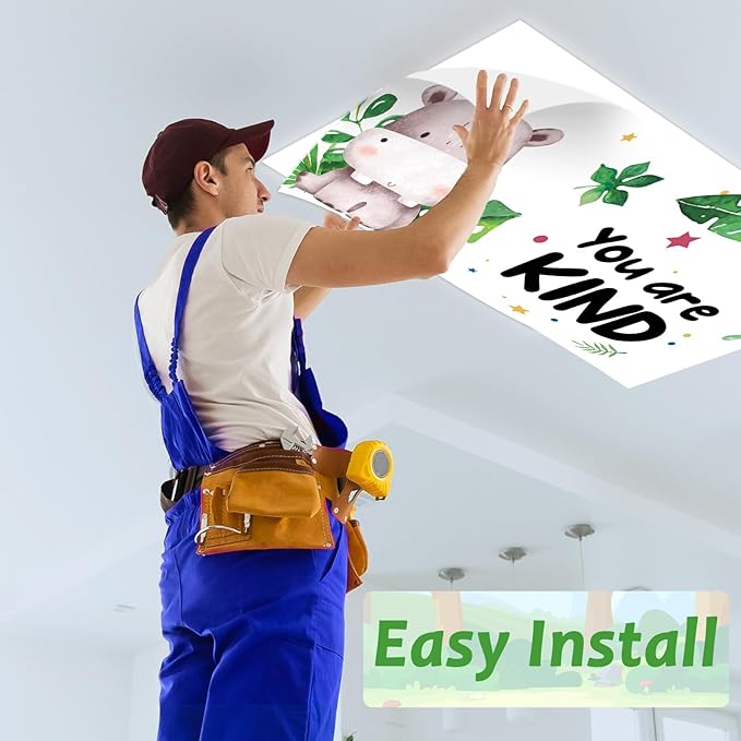 8 Pcs Fluorescent Light Covers with 80 Magnets Decorative for Classroom Ceiling Lights 4 x 2 Feet Magnetic Light Cover Filter Easy Install for Office Hospital Home Ceiling Supplies (Jungle Animals)