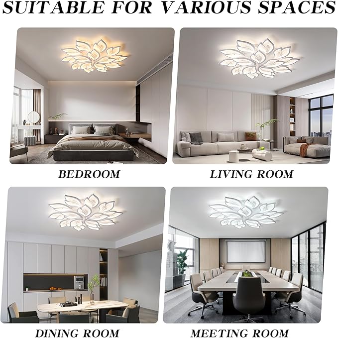 JAYMP 25.6" Flower Shaped Ceiling Light Dimmable Modern Ceiling Lamp Remote Control LED Lighting Fixture for Bedroom Dining Room Kitchen (White/5 Petals)