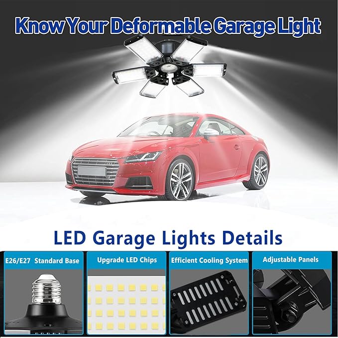 2Pack 160W Garage LED Light - 16000LM, 6+1 Multi-Position Panels, 6500K, Easy-Install, Workshop/Basement Bay Light