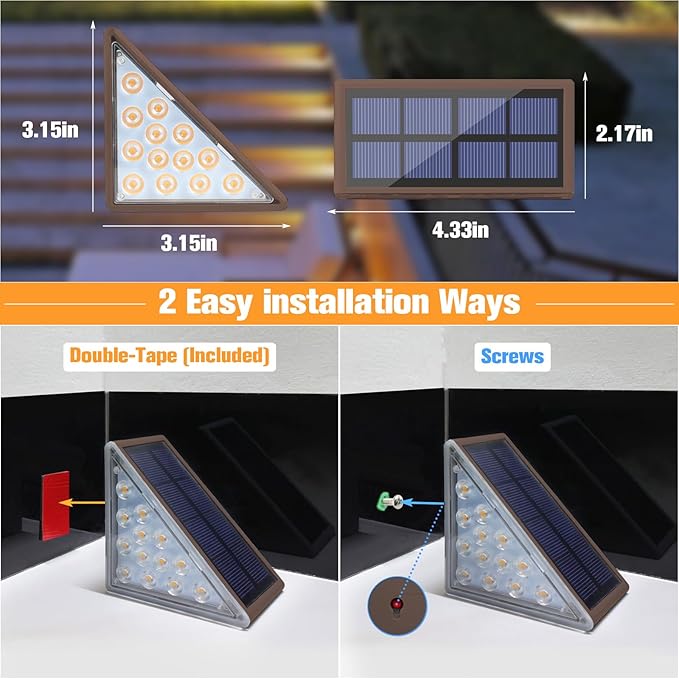 VOLISUN Solar Step Lights Outdoor Waterproof, LED Outdoor Stair Lights, Solar Step Light for Outside, Deck Light Decor for Stair,Front Porch and Patio(Brown,8 Pack)