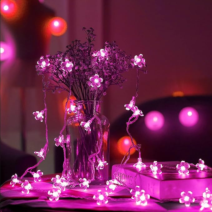 Pink Cherry Blossom Fairy Flower Lights, USB/Battery Operated Floral Lamp | Decorative Flower String Lights For Bedroom,Christmas, Easter, Wedding, Party, Birthday, Valentine'S Day Indoor Outdoor Decor