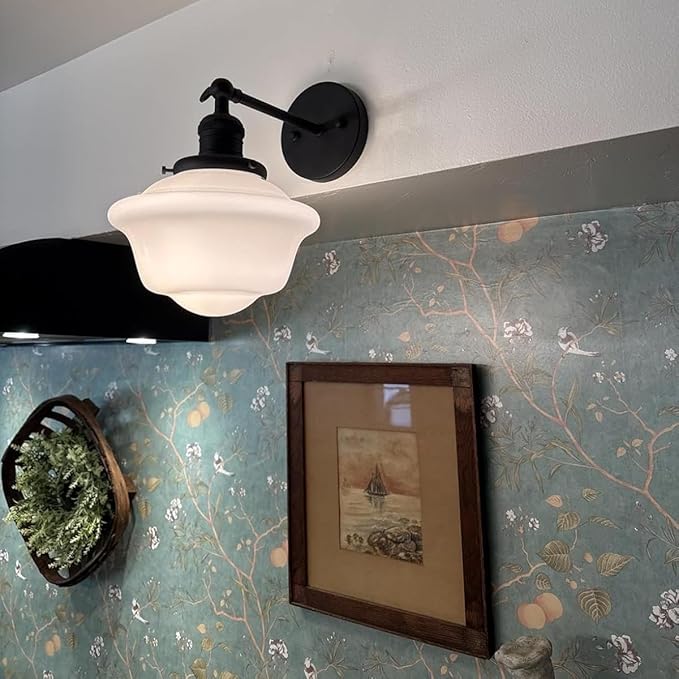 Pathson Vintage Wall Sconce Lamp with Milk White Glass Shade, Hardwired Bathroom Wall Vanity Lighting for Living Room Bedroom Kitchen