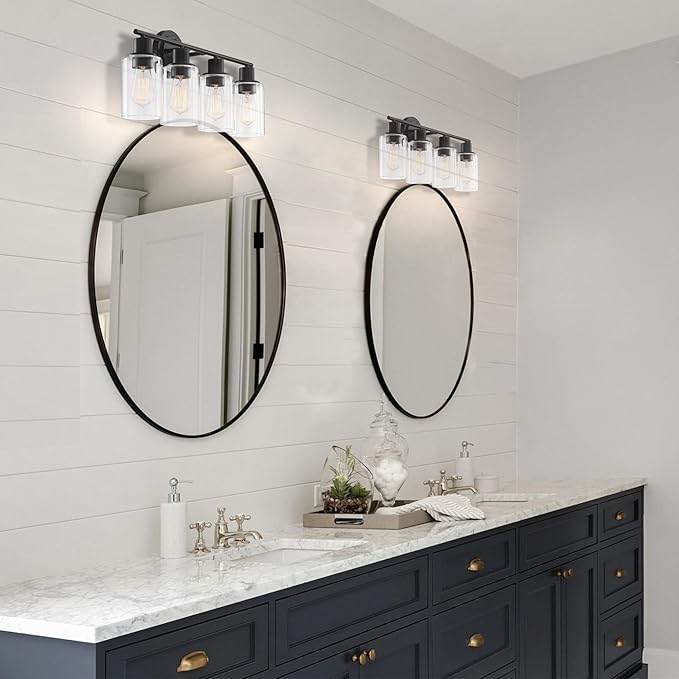4-Light Bathroom Light Fixture Over Mirror Black 4-Light Vanity Light Fixture for Bathroom Vanity Black Wall Sconce Over Sink