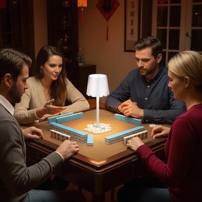 Pickmesh 1 Pack Scalloped Touch Cordless Table Lamp Rechargeable 4000mAh Battery 3 Color Stepless Dimmable Portable LED Desk Light for Mahjong Gift Bedroom Wedding Bars Outdoor Party Home Décor(White)